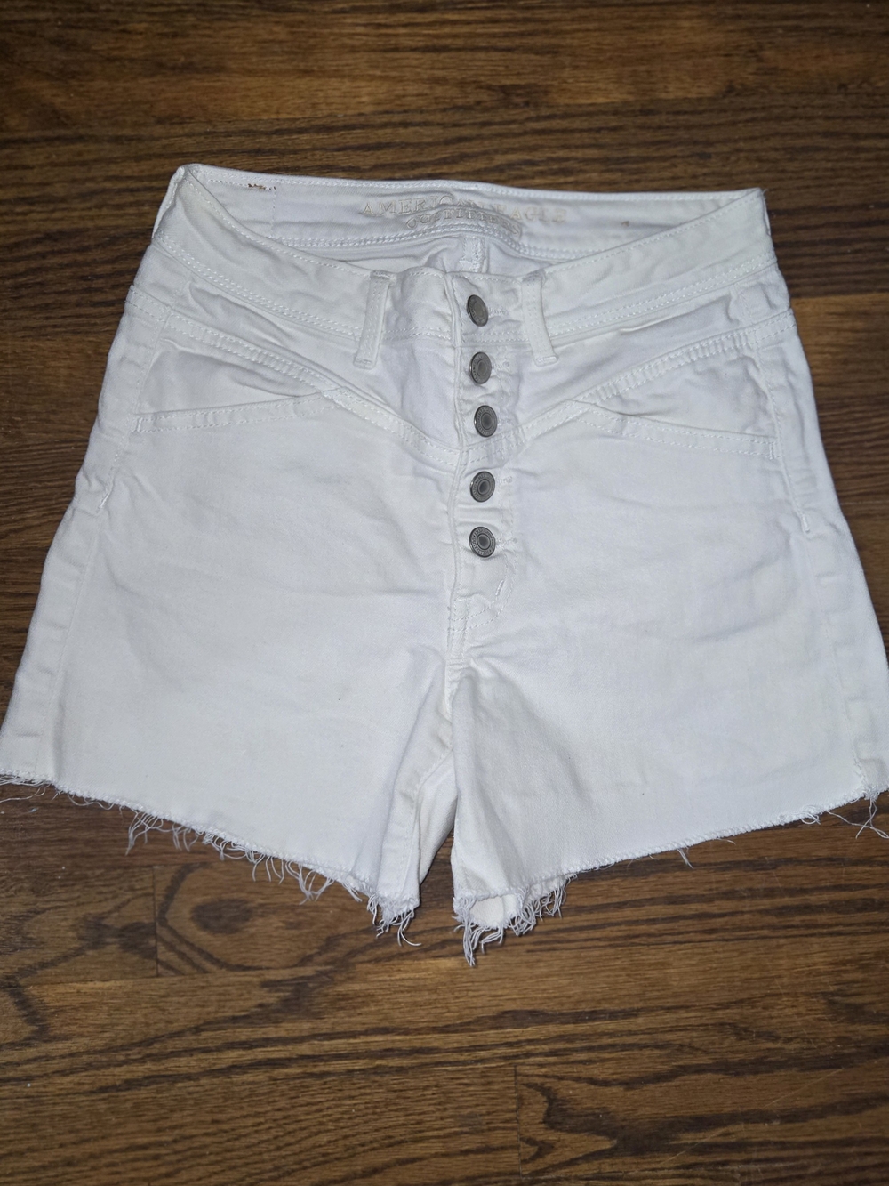 American Eagle Outfitters High-Rise White Button-Fly Denim Shorts